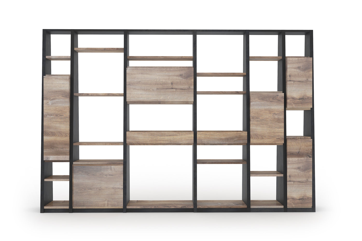 SAINTCY Modern Architectural Wall Bookshelf - Large Industrial Modular Display Cabinet with Mixed Storage for Executive Offices