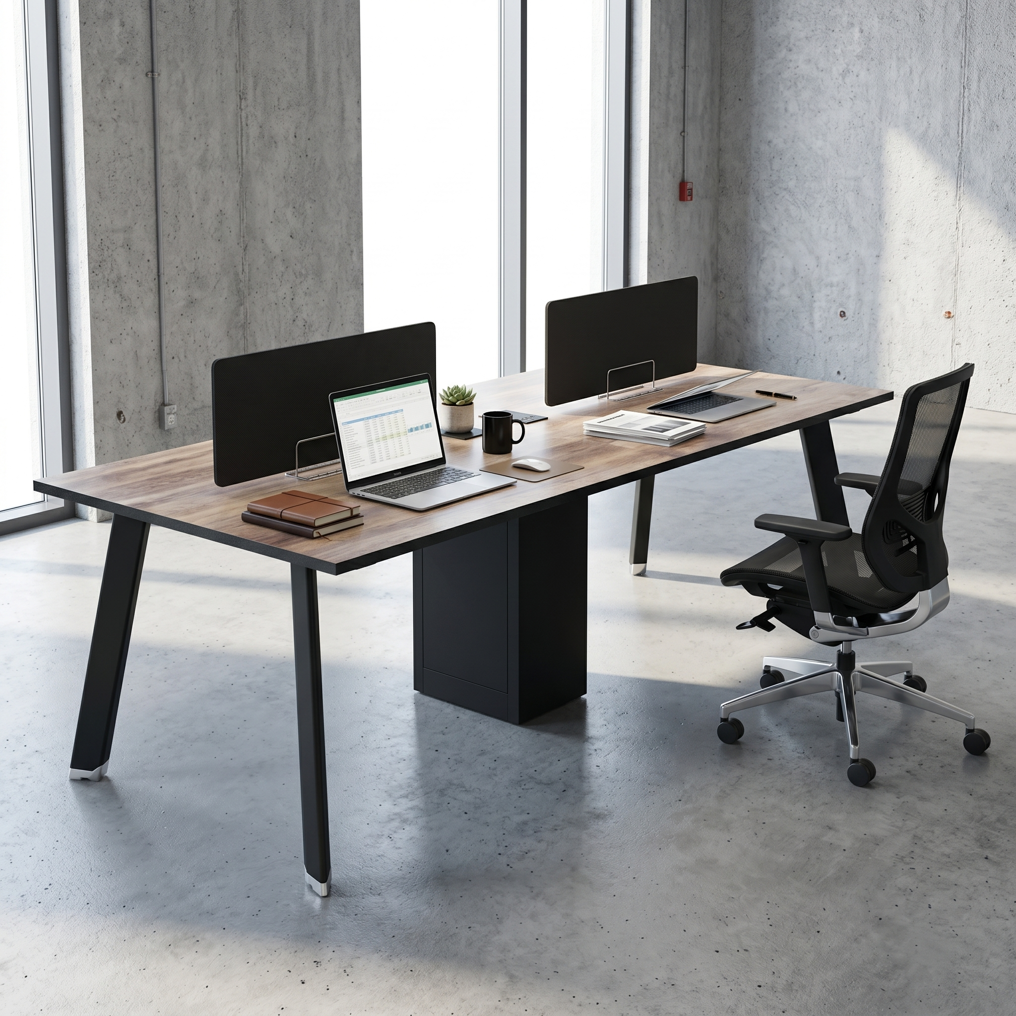Saintcy NW0011 94" 4-Person Open-Plan Workstation with Privacy Screens - Chicago Industrial Office Desk System