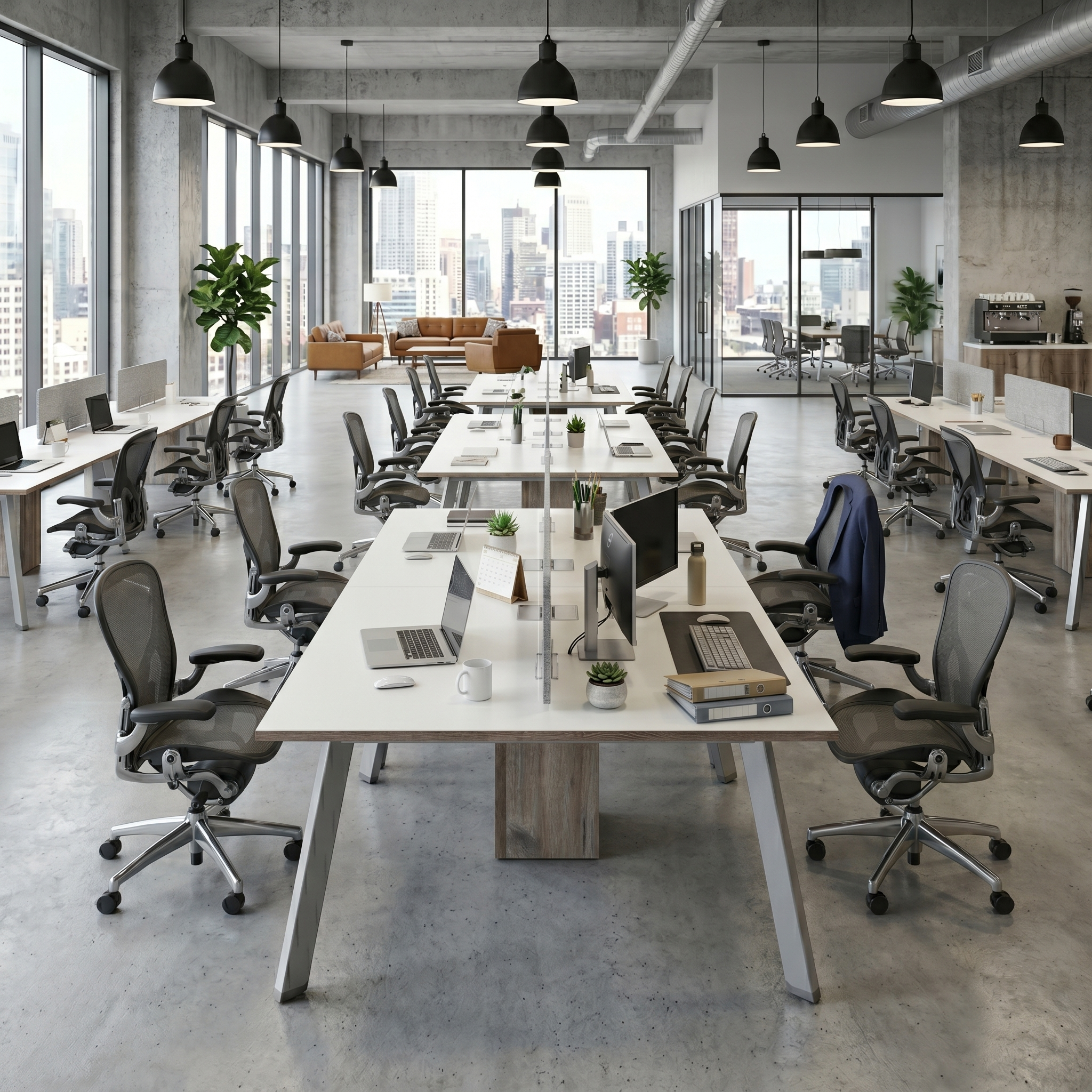 Saintcy NW0011 94" 4-Person Open-Plan Workstation with Privacy Screens - Chicago Industrial Office Desk System