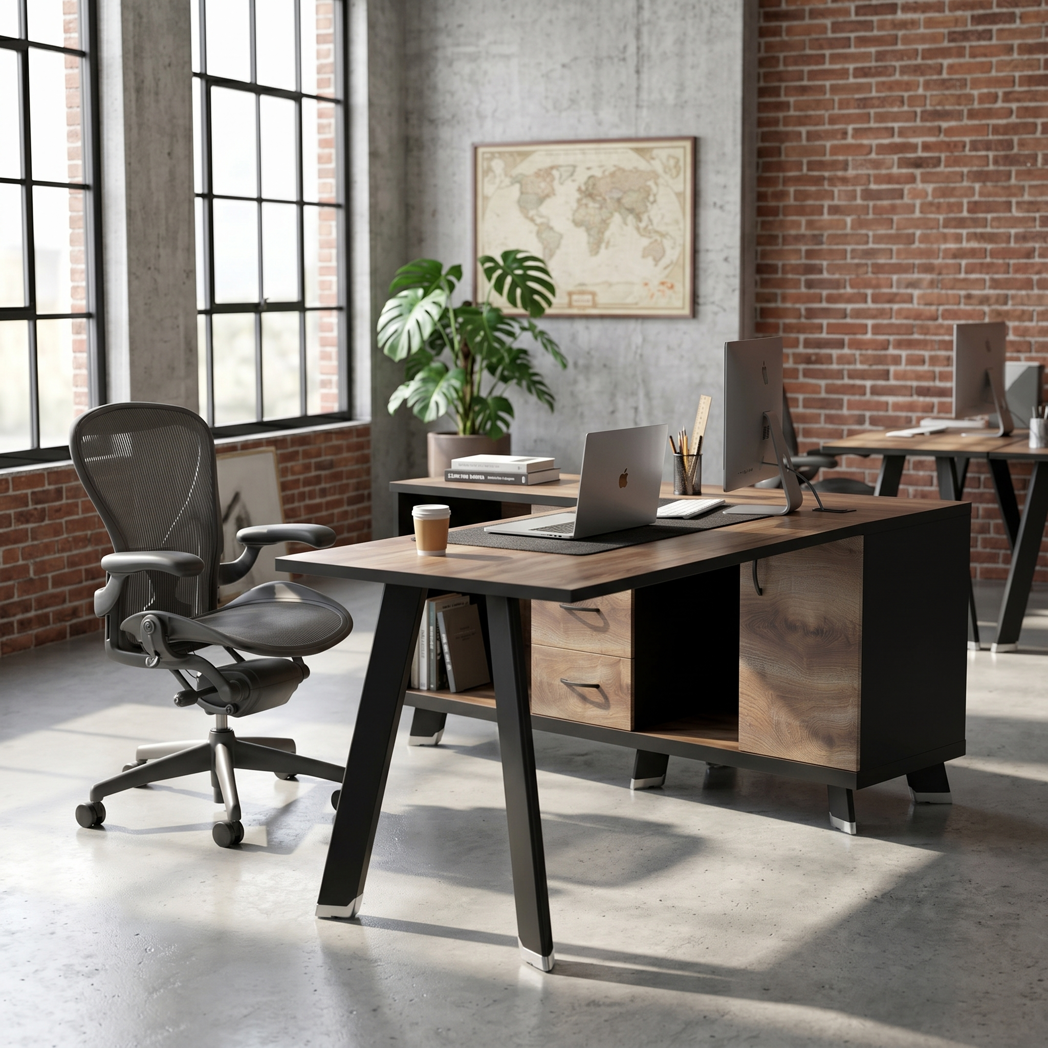 Saintcy NW005 55" L-Shaped Executive Desk with Storage Side Cabinet - Chicago Industrial Modern Office Workstation