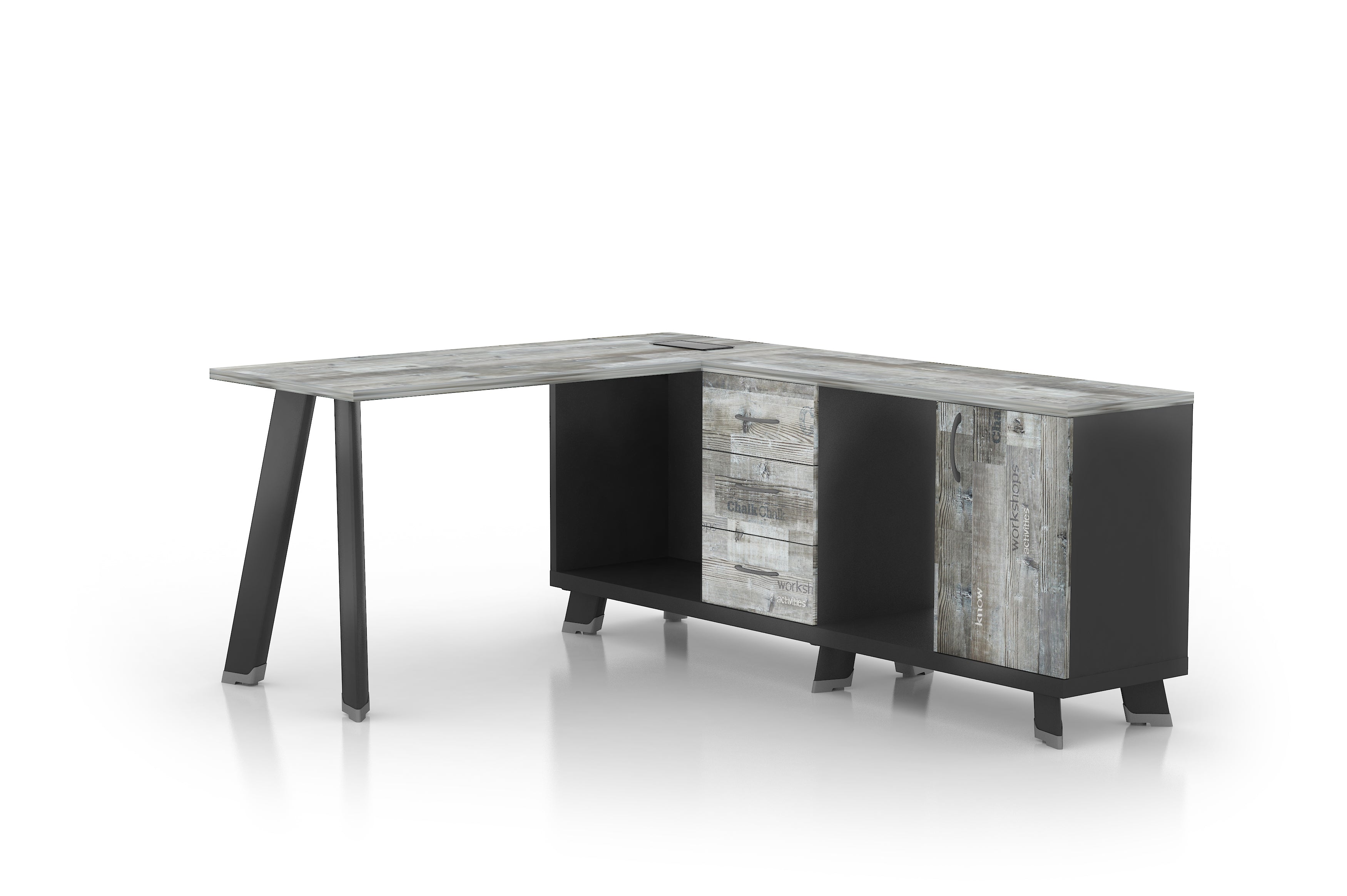 Saintcy NW005 55" L-Shaped Executive Desk with Storage Side Cabinet - Chicago Industrial Modern Office Workstation
