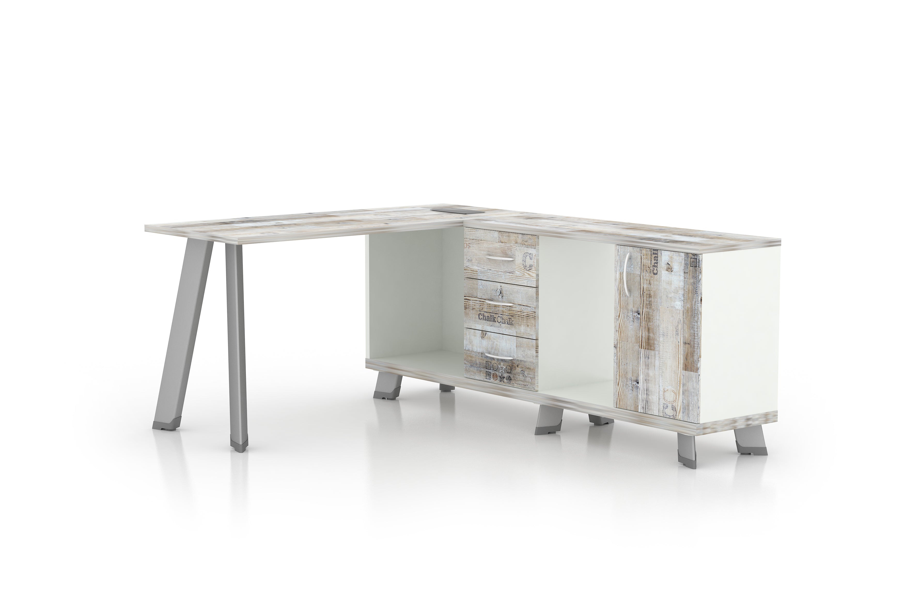 Saintcy NW005 55" L-Shaped Executive Desk with Storage Side Cabinet - Chicago Industrial Modern Office Workstation