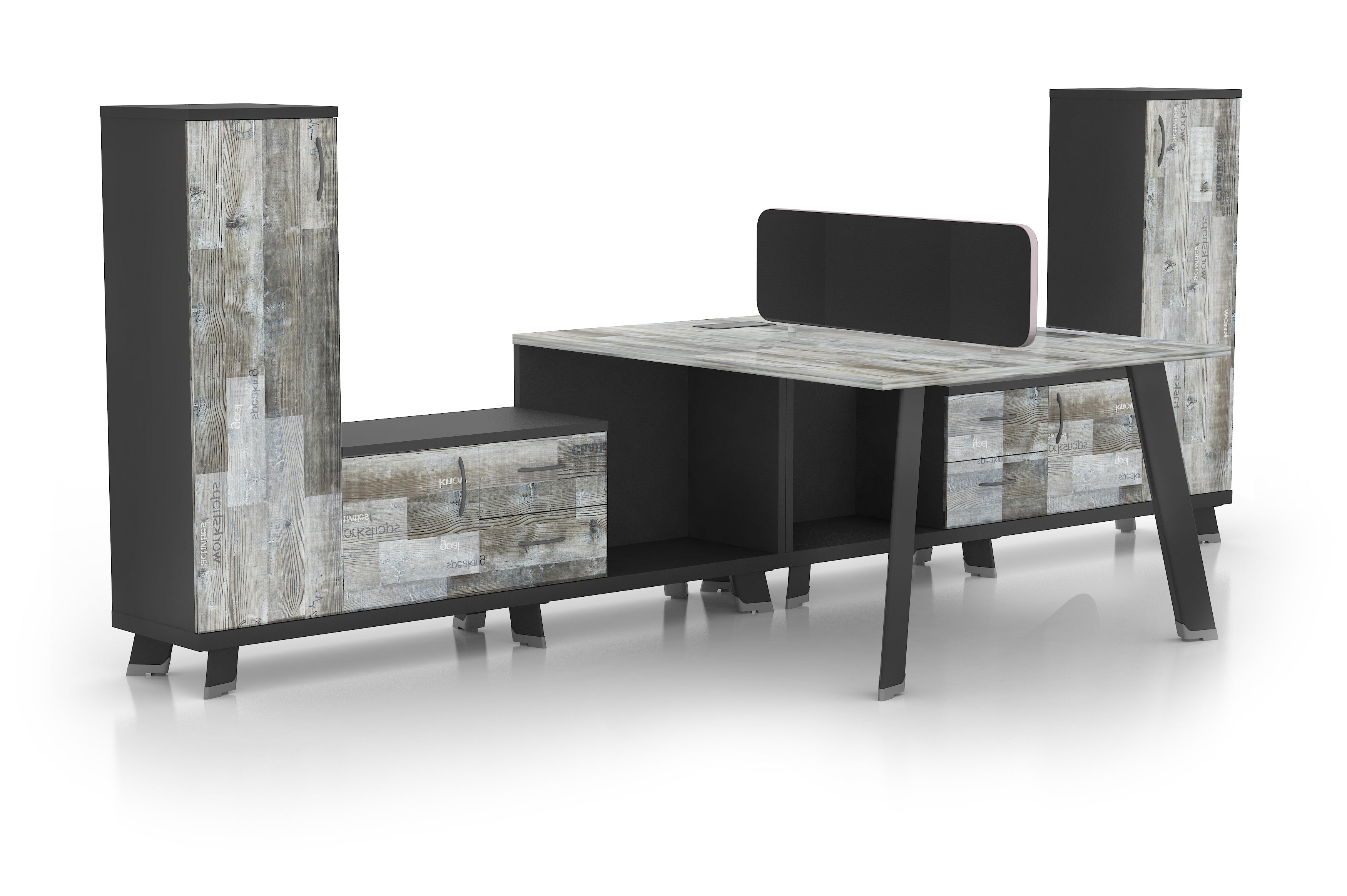 Saintcy NW004 141" 2-Person Executive Workstation with Storage Towers - Chicago Industrial Modern Office Desk System