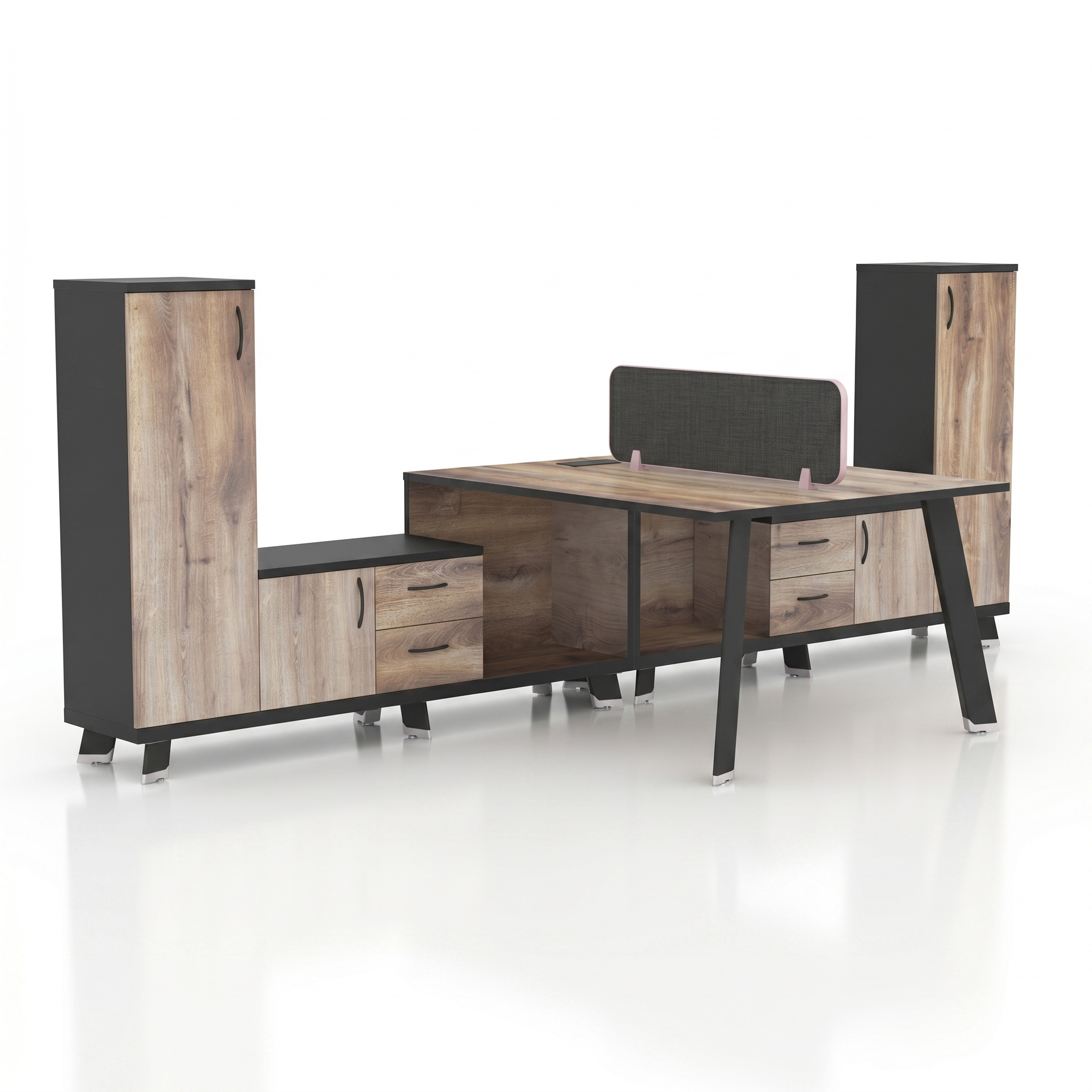 Saintcy NW004 141" 2-Person Executive Workstation with Storage Towers - Chicago Industrial Modern Office Desk System
