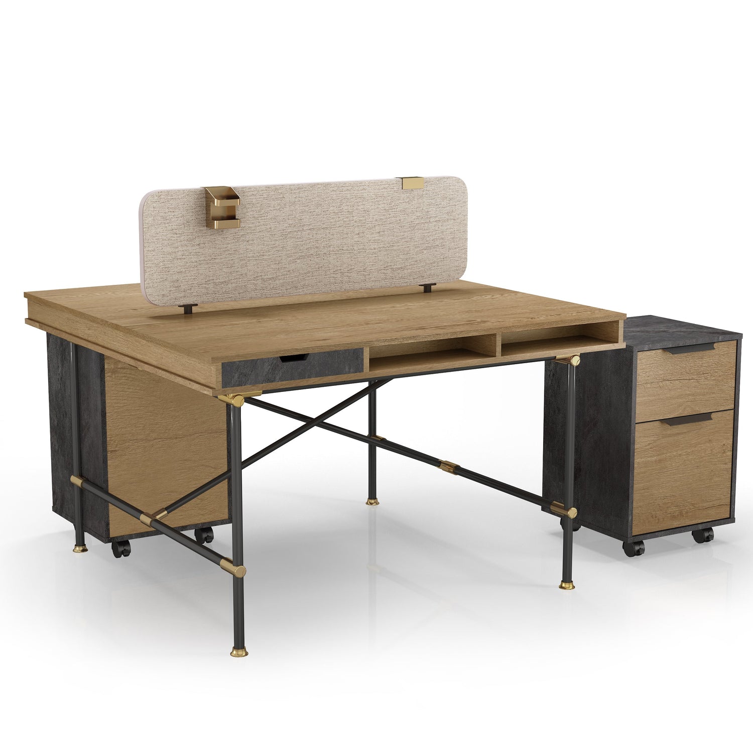 Saintcy Industrial Pipe-Leg Collaborative Workstation - Multi-User Modular Office Suite with Integrated Privacy Screens (PW Series)