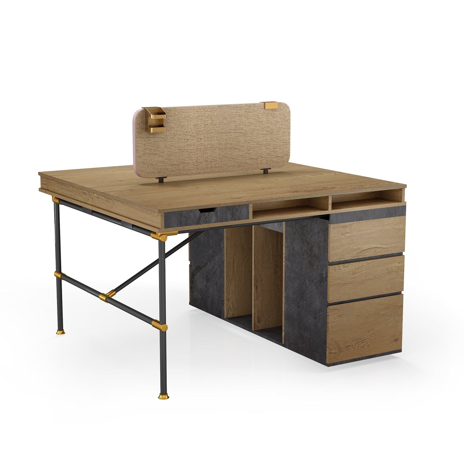 Saintcy Industrial Pipe-Leg Collaborative Workstation - Multi-User Modular Office Suite with Integrated Privacy Screens (PW Series)