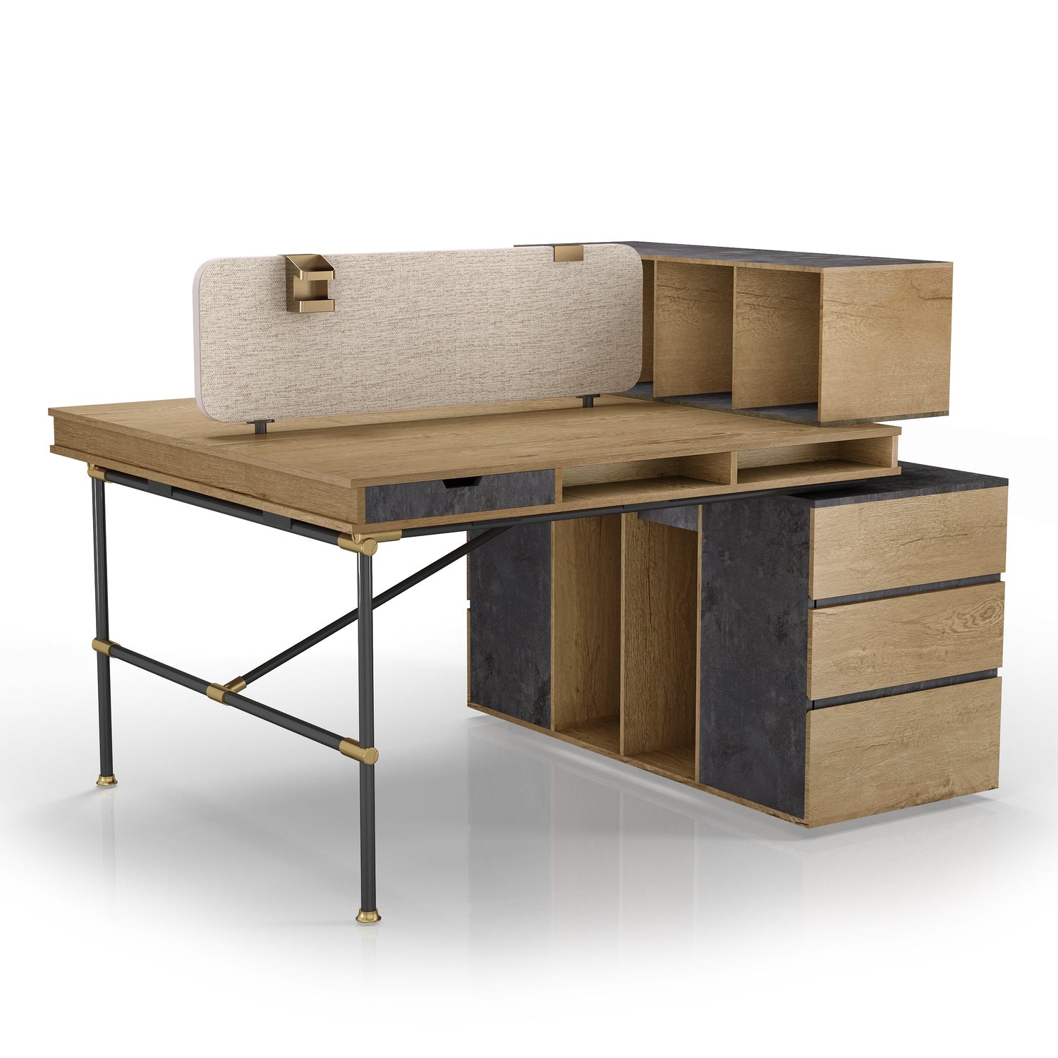 Saintcy Industrial Pipe-Leg Collaborative Workstation - Multi-User Modular Office Suite with Integrated Privacy Screens (PW Series)