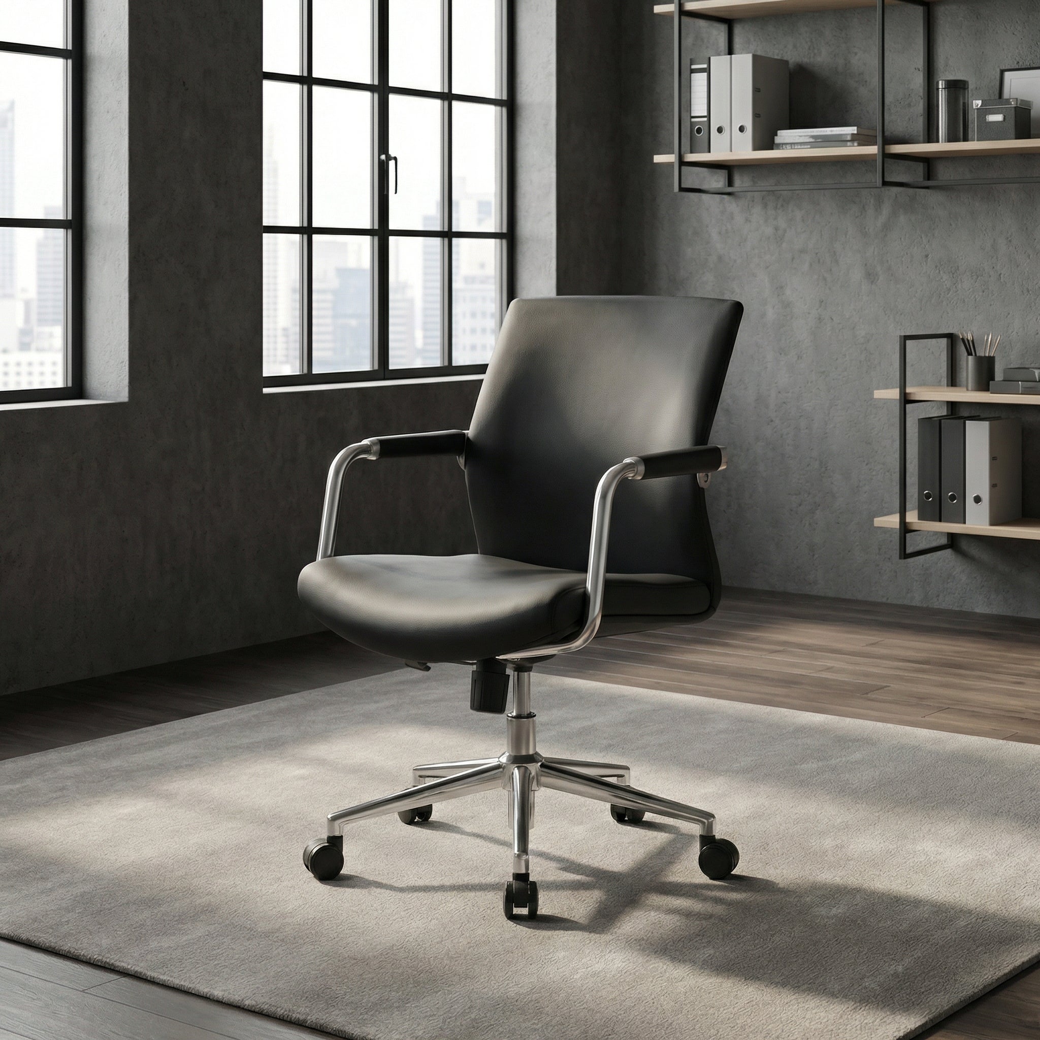 saintcy Modern Executive Task Chair with Chrome Frame & Eco PU Upholstery | Height Adjustable