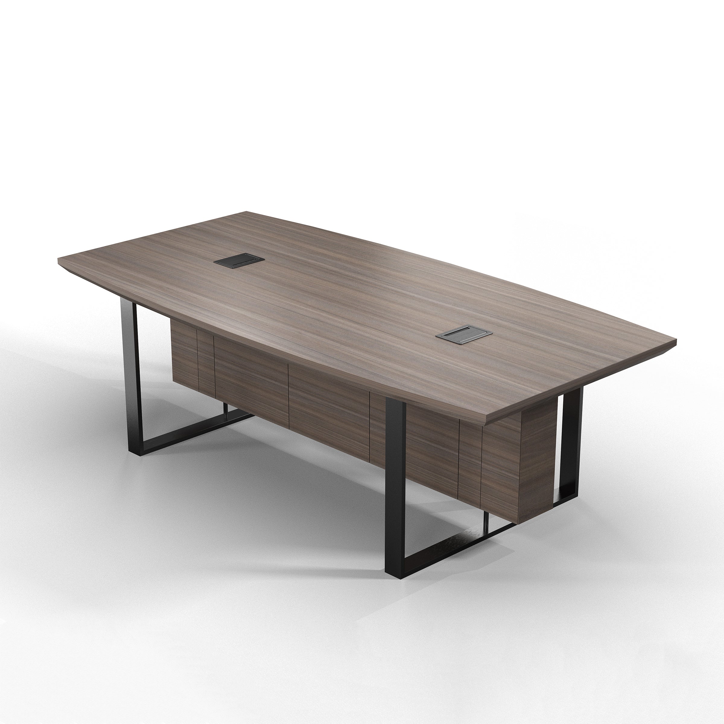 Saintcy W610 Modern Industrial Conference Table - 94" Meeting Room Desk with Chevron Walnut Top and Architectural Slatted Steel Base