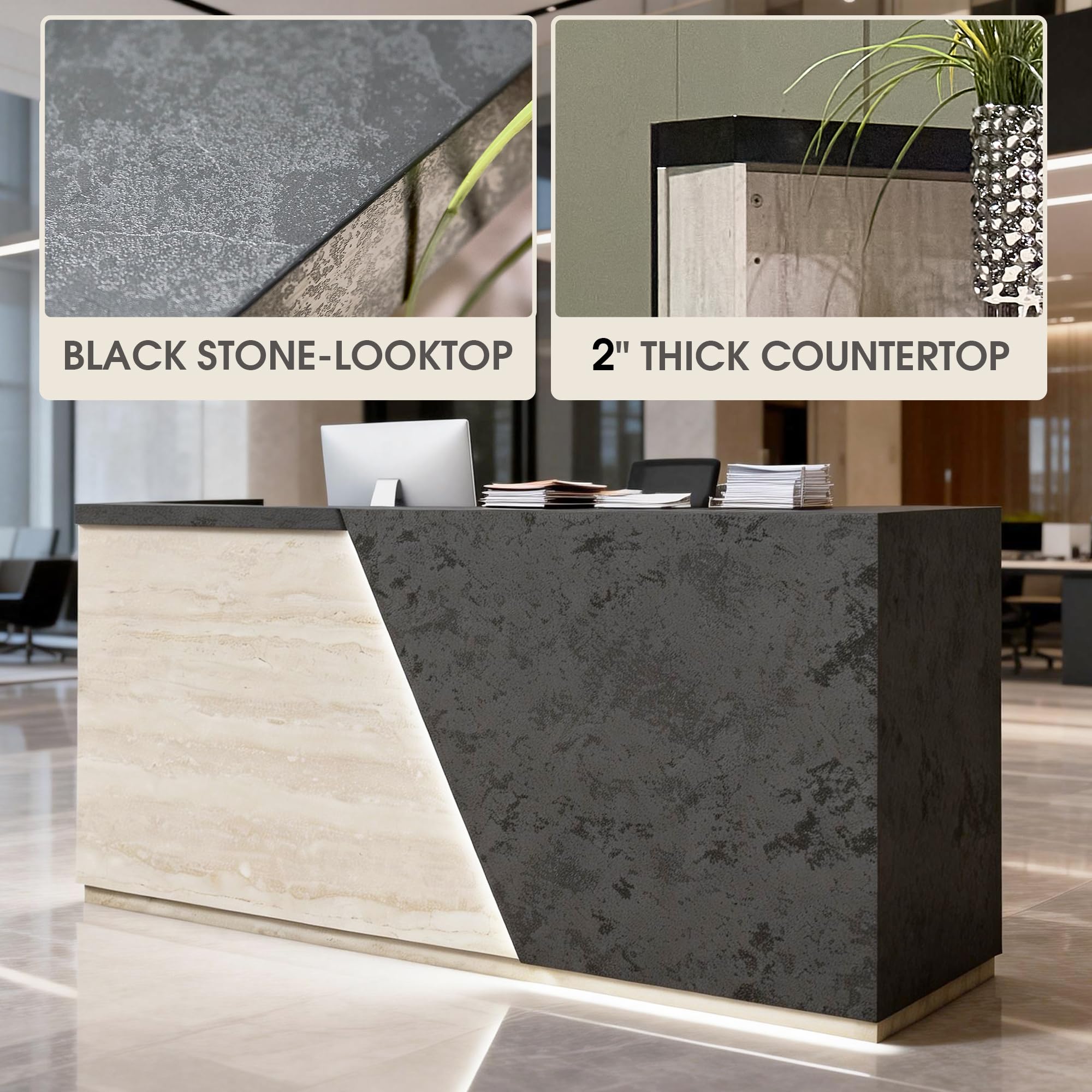 Saintcy WR004 Modern Architectural Reception Desk - Dual-Station Front Counter with Asymmetric Stone Finish (2000mm / 2200mm)