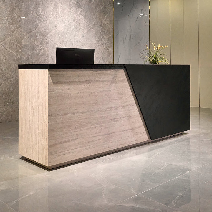 Saintcy WR004 Modern Architectural Reception Desk - Dual-Station Front Counter with Asymmetric Stone Finish (2000mm / 2200mm)