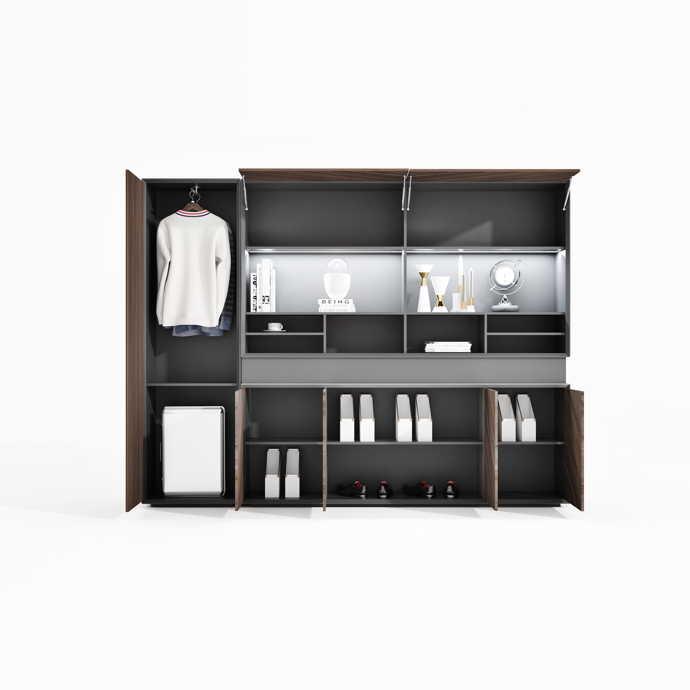 Saintcy Luxury Executive Bookcase - Modern Industrial Grand Library Wall Cabinet with Smoked Glass Doors (102" / 142")