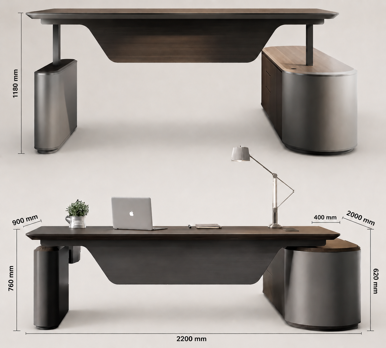 SAINTCY Modern L-Shaped Standing Executive Desk with Storage Cabinet and Height Adjustment for Office