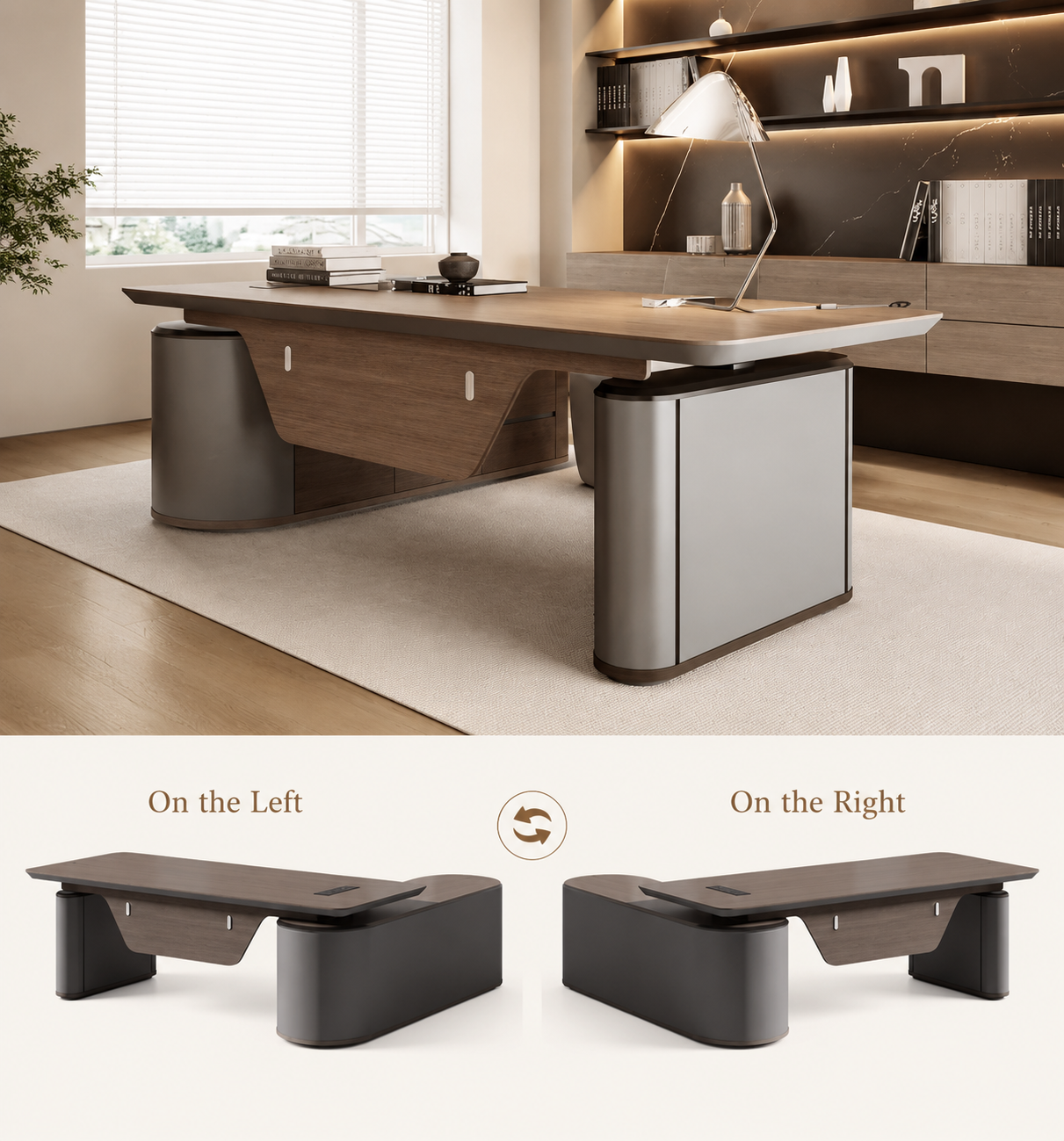 SAINTCY Modern L-Shaped Standing Executive Desk with Storage Cabinet and Height Adjustment for Office