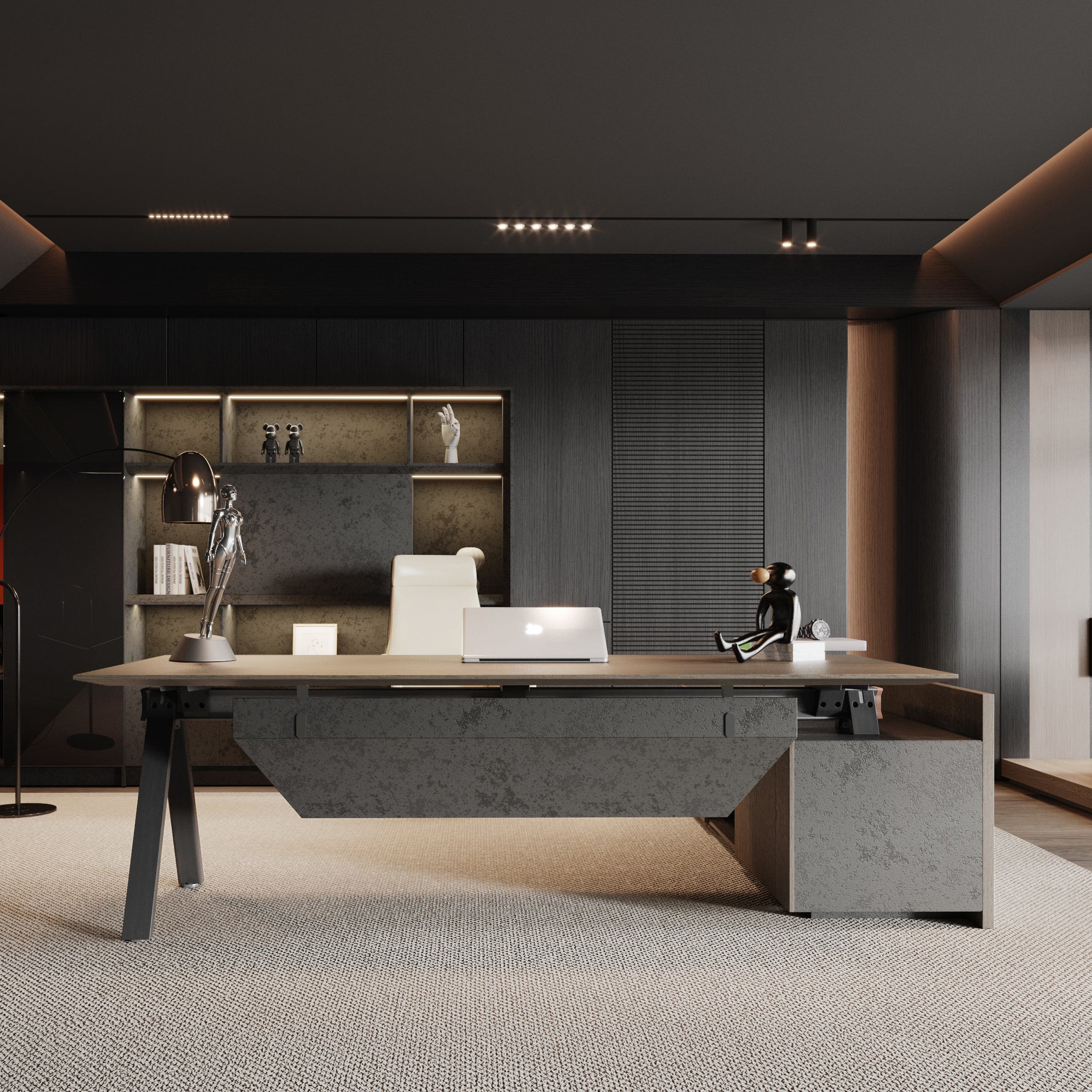 Saintcy X8803 Modern Industrial Executive Desk - Premium L-Shaped Managerial Workstation with Floating Desktop (2400mm / 2600mm)