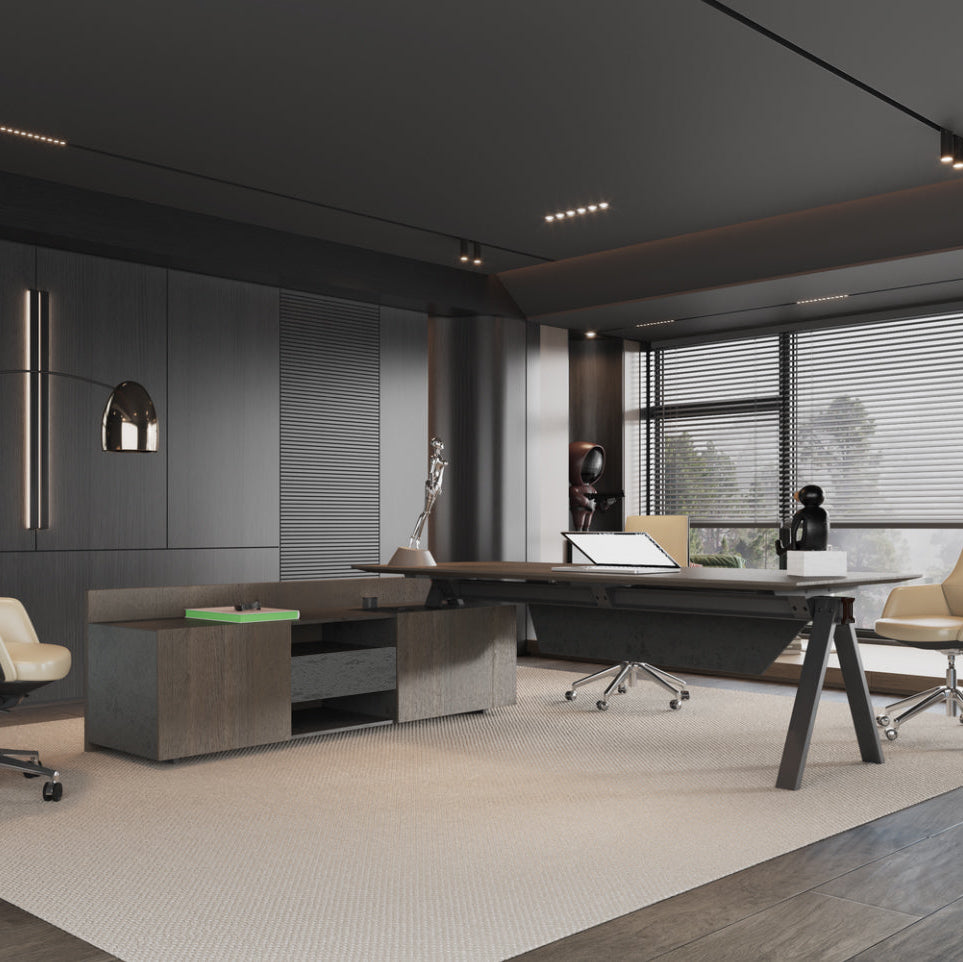 Saintcy X8803 Modern Industrial Executive Desk - Premium L-Shaped Managerial Workstation with Floating Desktop (2400mm / 2600mm)