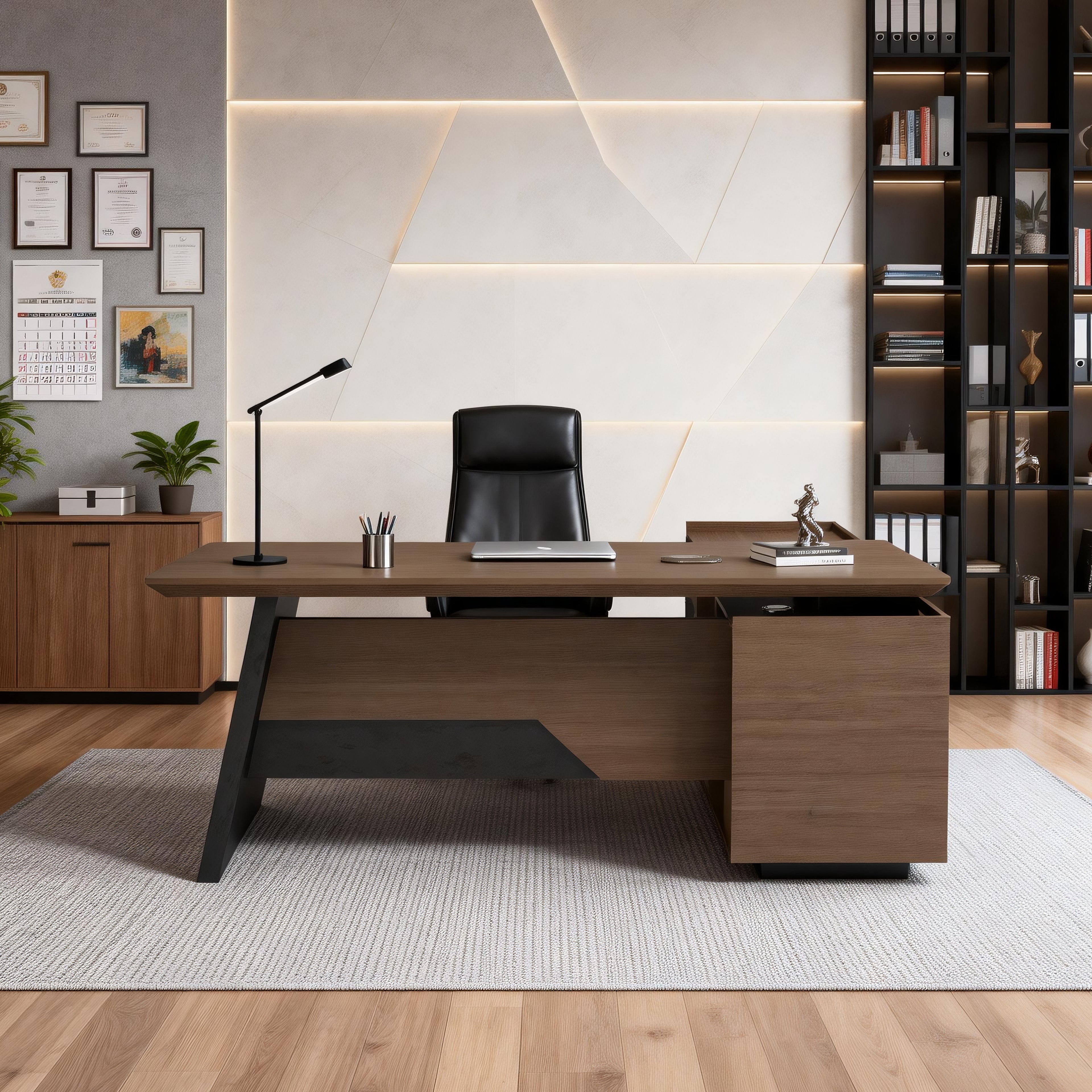 Saintcy X8807 Modern Industrial Executive Desk - Premium L-Shaped Managerial Workstation with Floating Desktop (1800mm / 2000mm)