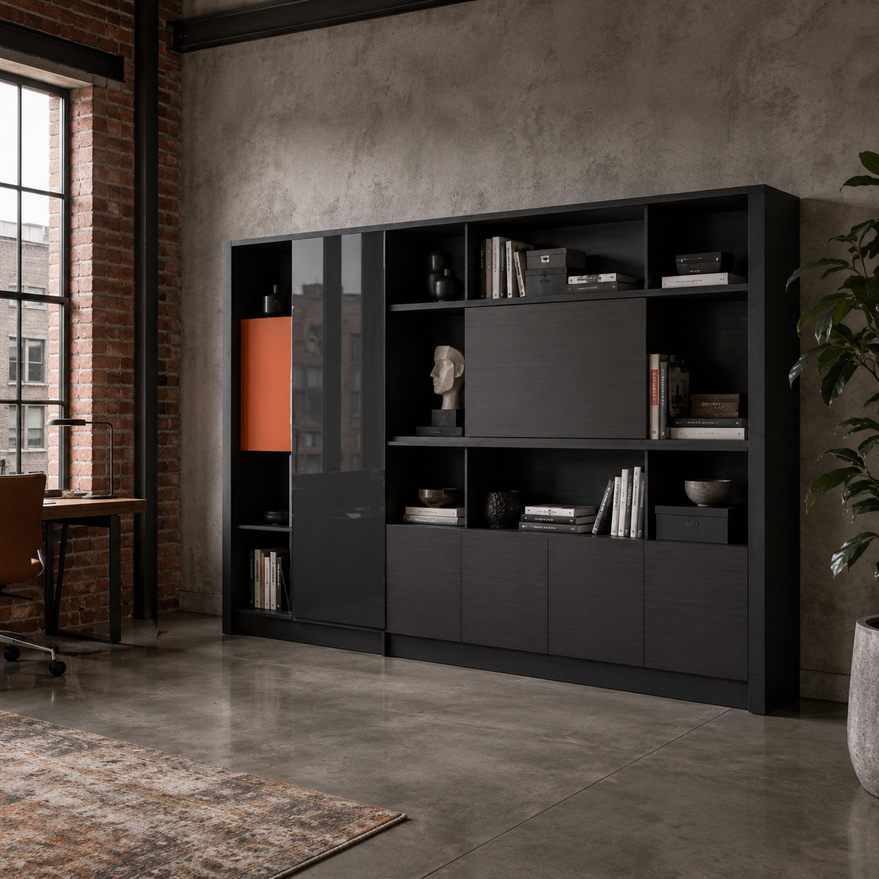 Saintcy XS8802 Modern Executive Bookcase - 3.0m Premium Office Display Cabinet with Sliding Glass Door & Accent Storage
