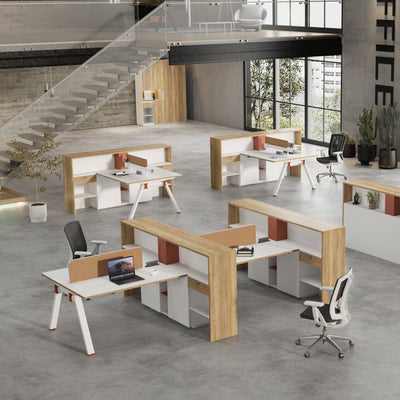 Saintcy XW Series Modern L-Shaped Office Workstation - Integrated High-Storage Team Desking System with Architectural Privacy Consoles