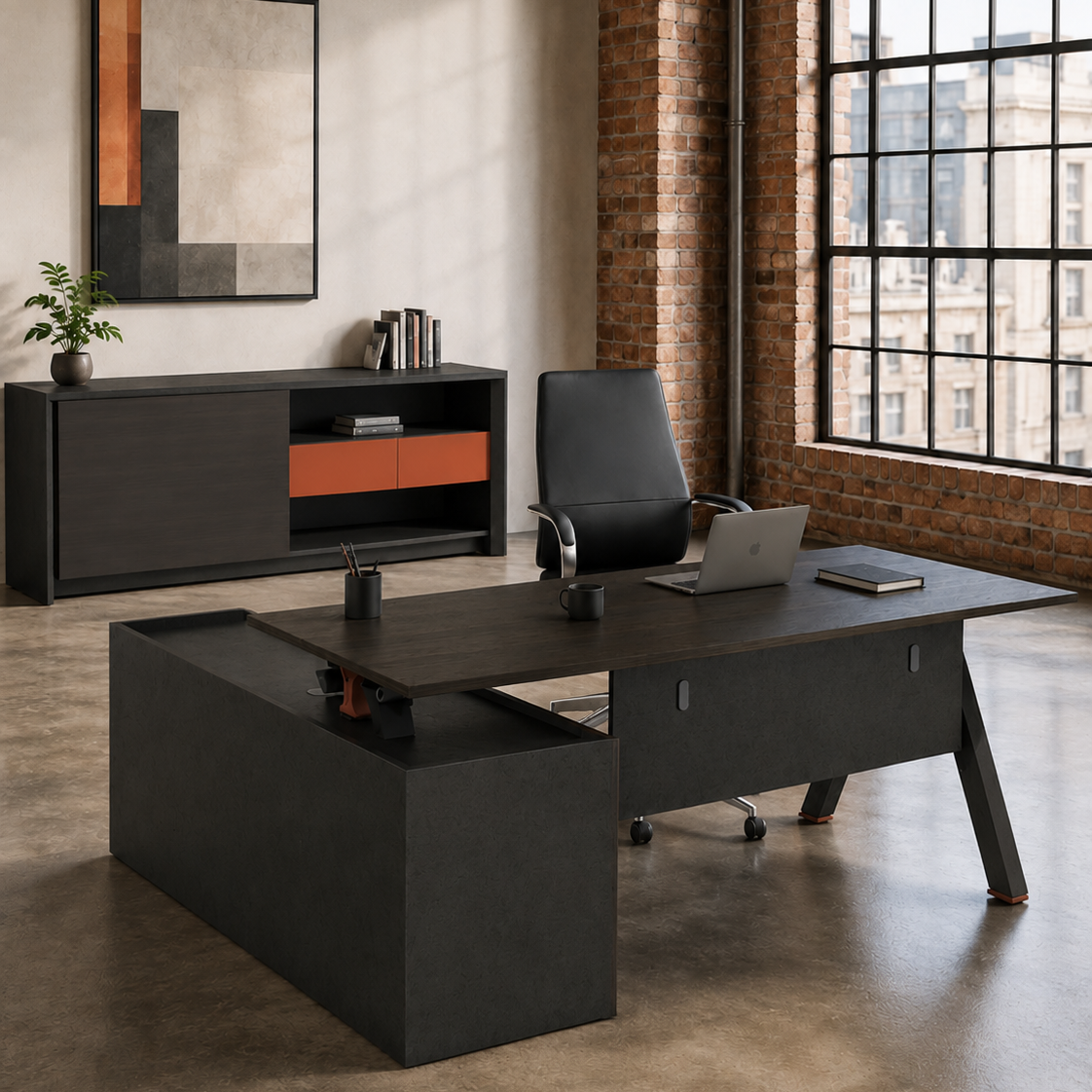 Saintcy XW001A Modern Executive L-Shaped Office Desk - Industrial Managerial Workstation with Floating Desktop (1800mm / 2000mm)