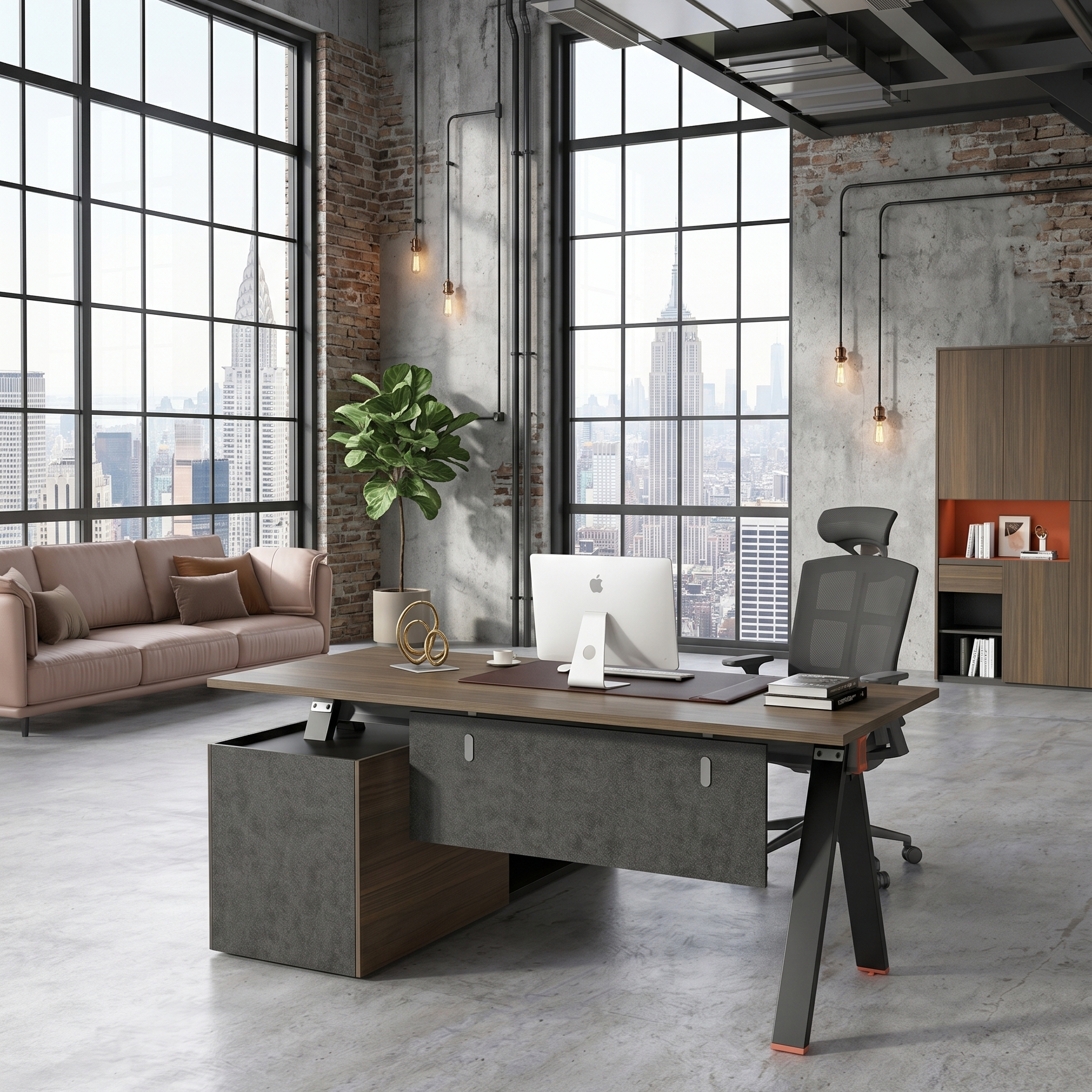 Saintcy XW001A Modern Executive L-Shaped Office Desk - Industrial Managerial Workstation with Floating Desktop (1800mm / 2000mm)