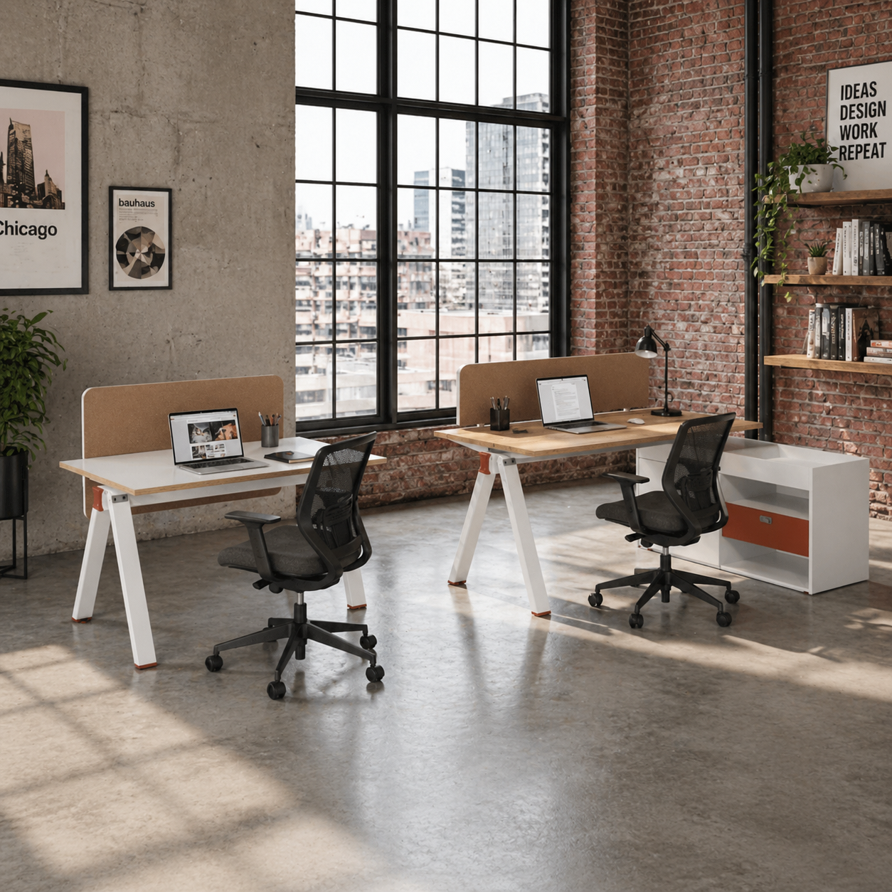 Saintcy XW Series Modern Modular Workstation - Industrial A-Frame Team Desking System with Integrated Privacy Screens & Side Return Storage(XW003 / XW015 / XW016)
