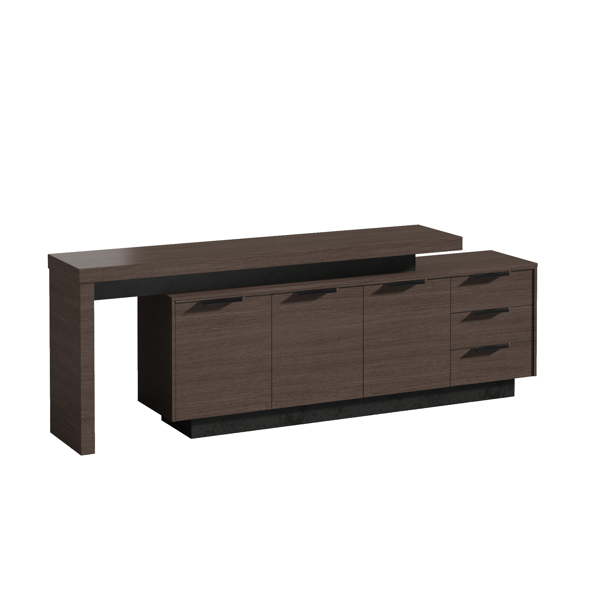 Saintcy DT001 Modern Executive Low Credenza - 79" Office Sideboard Cabinet with Slatted Architectural Panel and Chevron Walnut Accent