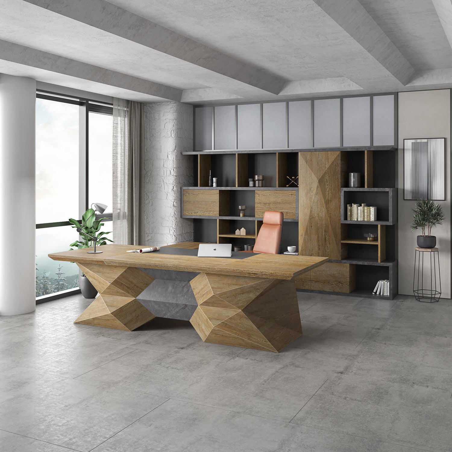 Saintcy P3501 Modern Sculptural Executive Desk - Geometric L-Shaped Manager Table (2.8m/3.2m)