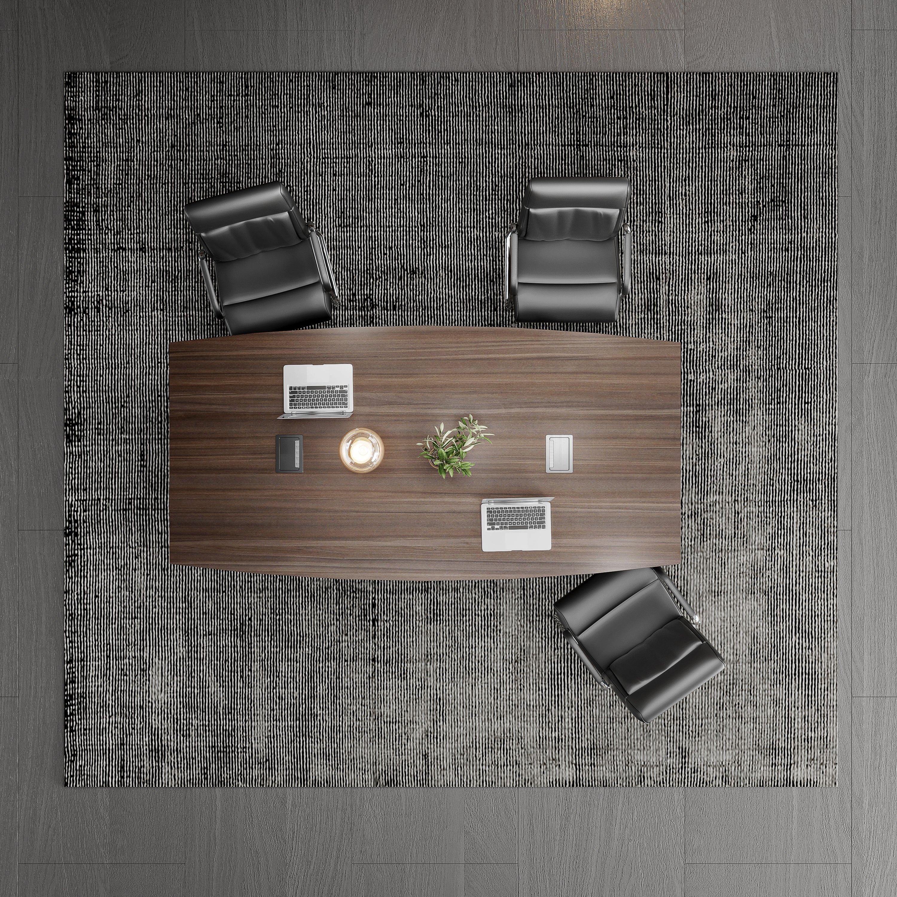 Saintcy W610 Modern Industrial Conference Table - 94" Meeting Room Desk with Chevron Walnut Top and Architectural Slatted Steel Base