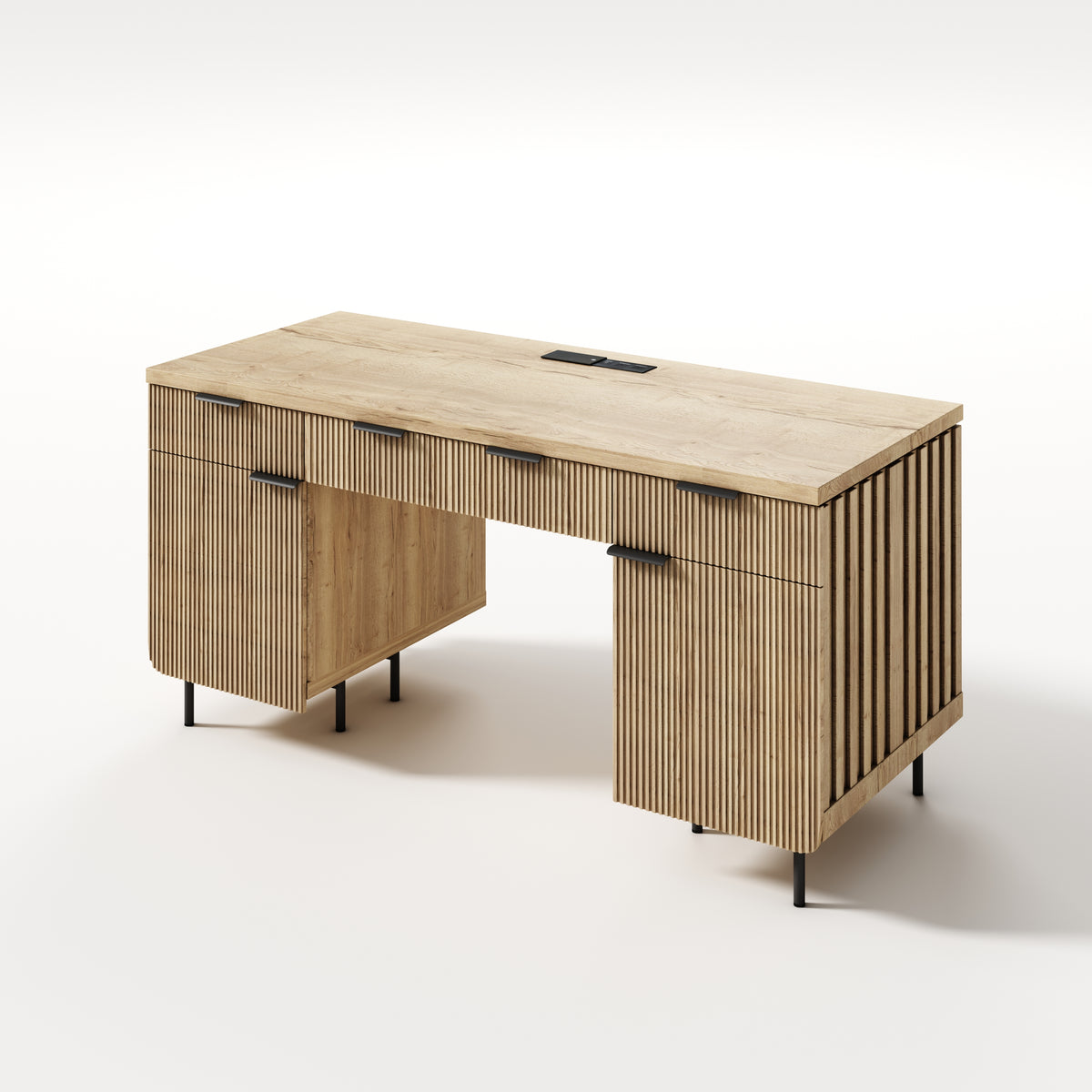 Saintcy Fluted Studio Desk with Metal Base