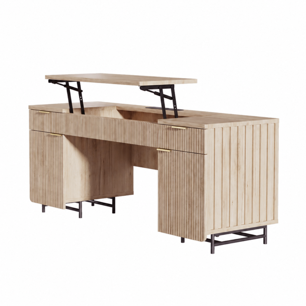 Saintcy Fluted Studio Desk with Metal Base