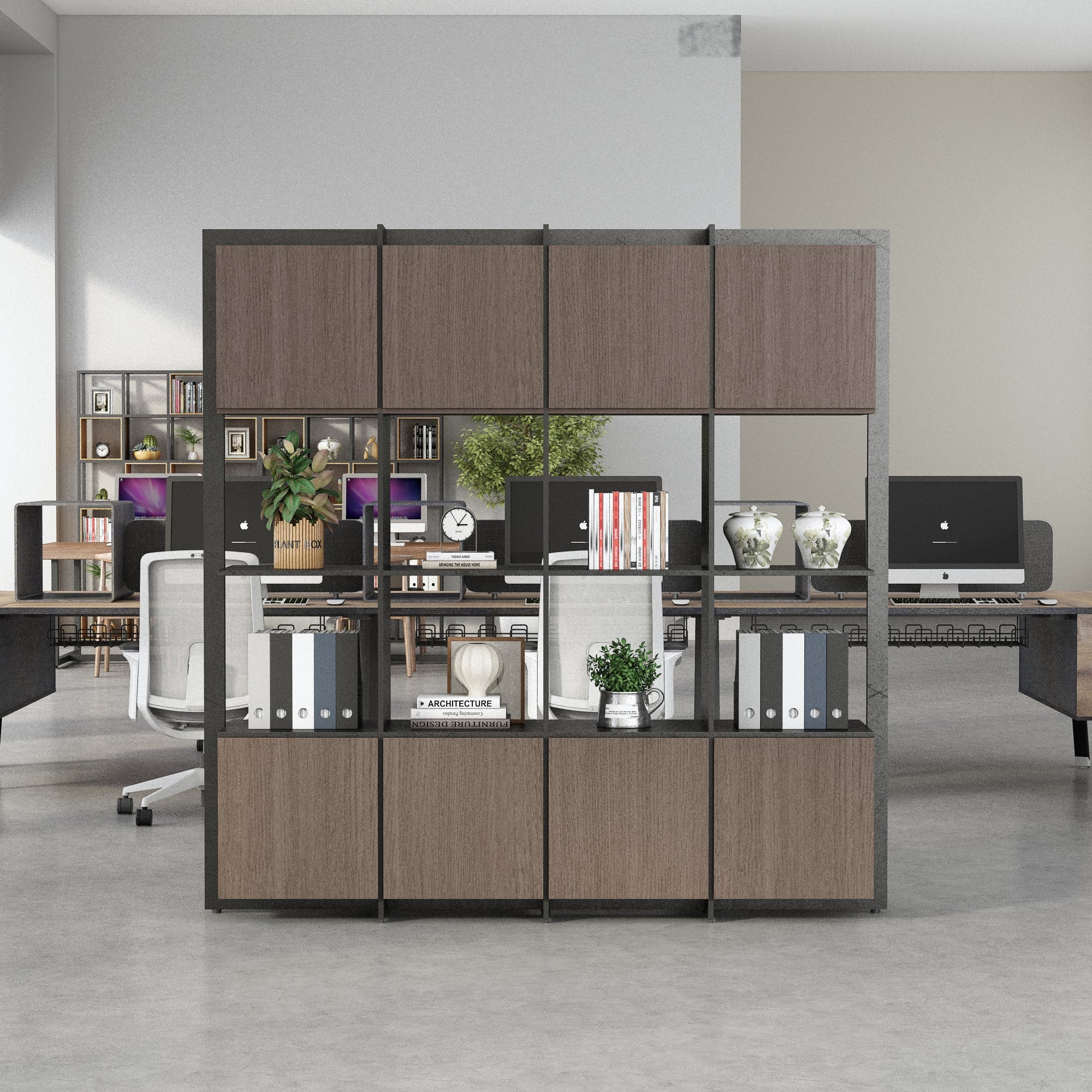 Saintcy XS006B Modern Executive Cabinet - 2.0m Open-Grid Display Bookcase with Concealed Upper and Lower Storage
