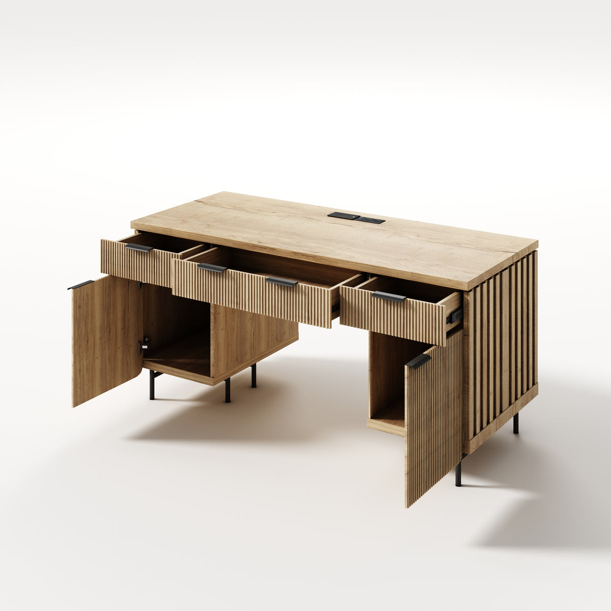 Saintcy Fluted Studio Desk with Metal Base