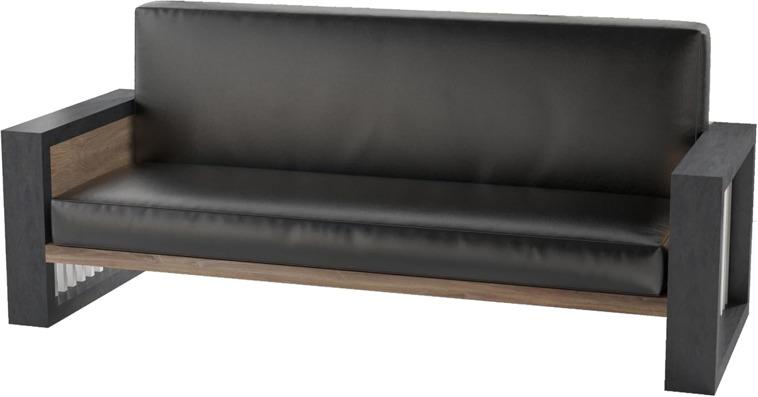 SAINTCY Mid-Century Modern 3-Piece Faux Leather Sofa Set with Coffee Table for Living Room or Office