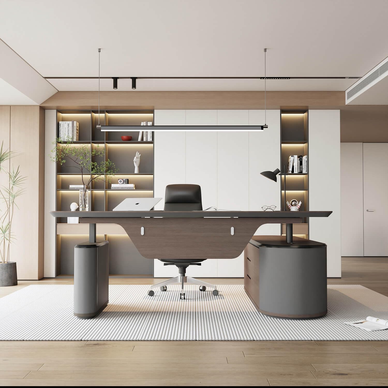 SAINTCY L-Shaped Height-Adjustable Executive Standing Desk with Side Storage & Privacy Panel | 2200 mm