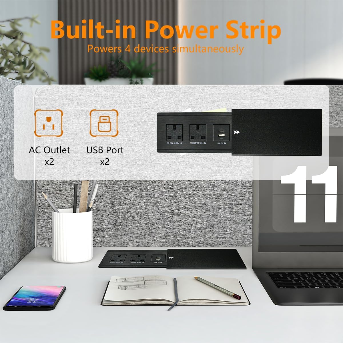 SAINTCY Modular Office Workstation Desk System with Privacy Panels and Integrated Power for Team Workspace