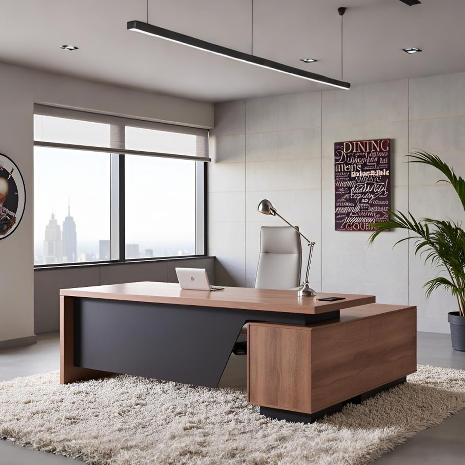 Saintcy Expandable Executive Desk with Integrated Storage Cabinet, Modern Office Desk with Cable Management for Home & Professional Workspaces