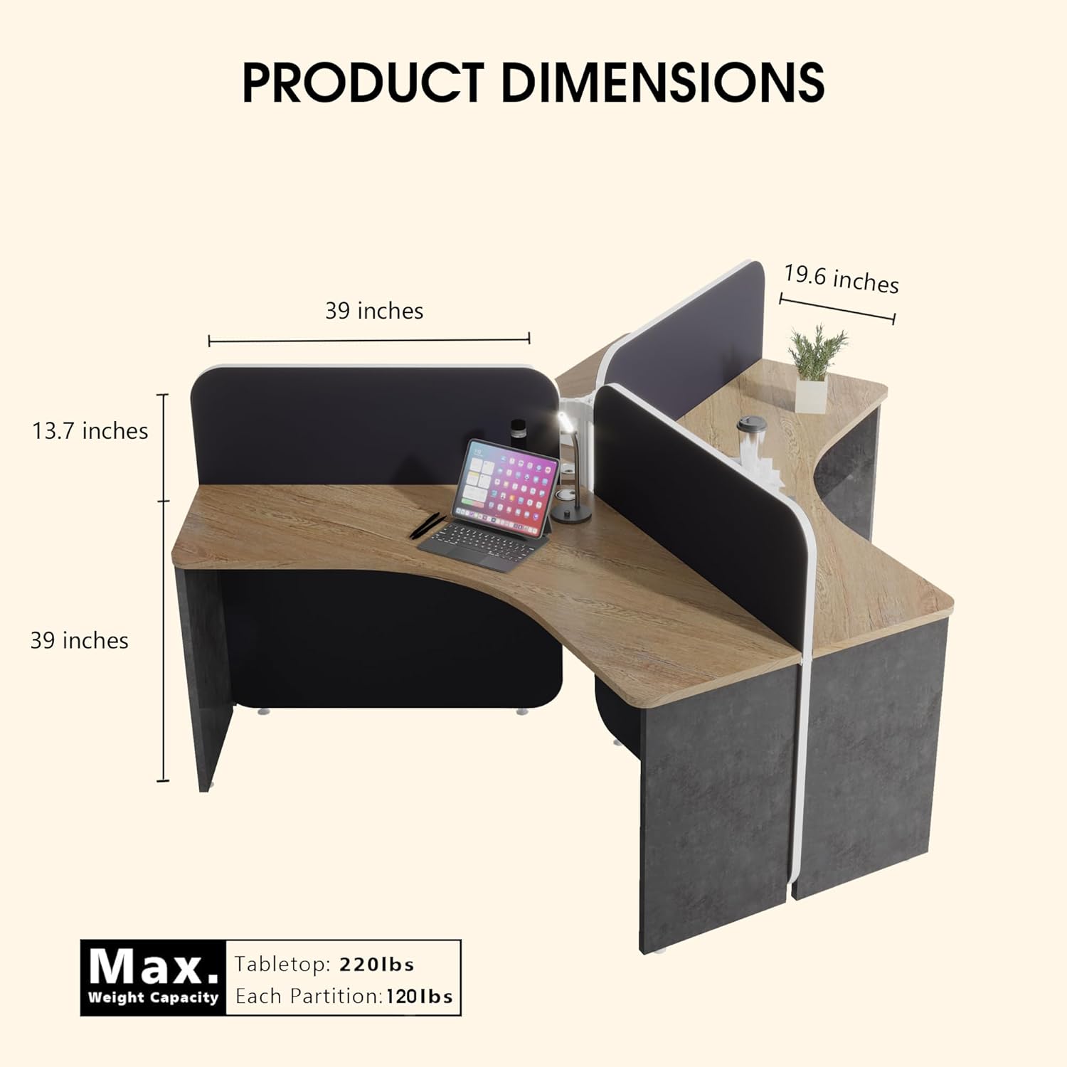 SAINTCY Modular Office Workstation Desk System with Privacy Panels and Integrated Power for Team Workspace
