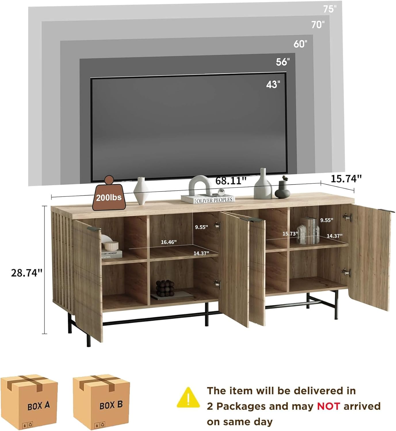 Saintcy Mid-Century Sideboard TV Cabinet with Fluted Front & Generous Storage