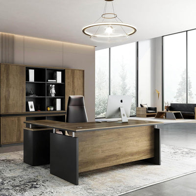 SAINTCY Modern Office Desk with Storage Drawers, Woodgrain Finish, Functional Work Desk for Home & Office