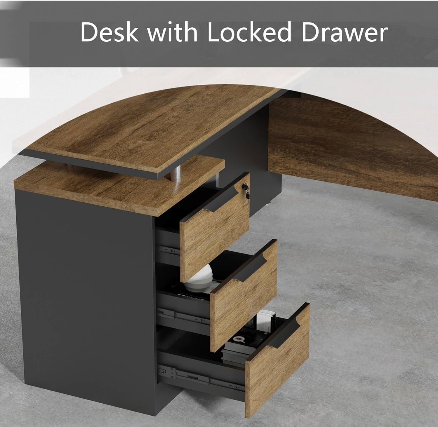 SAINTCY Modern Office Desk with Storage Drawers, Woodgrain Finish, Functional Work Desk for Home & Office