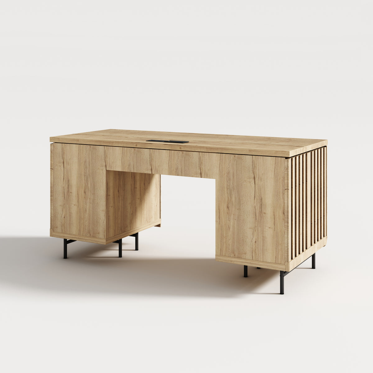 Saintcy Fluted Studio Desk with Metal Base