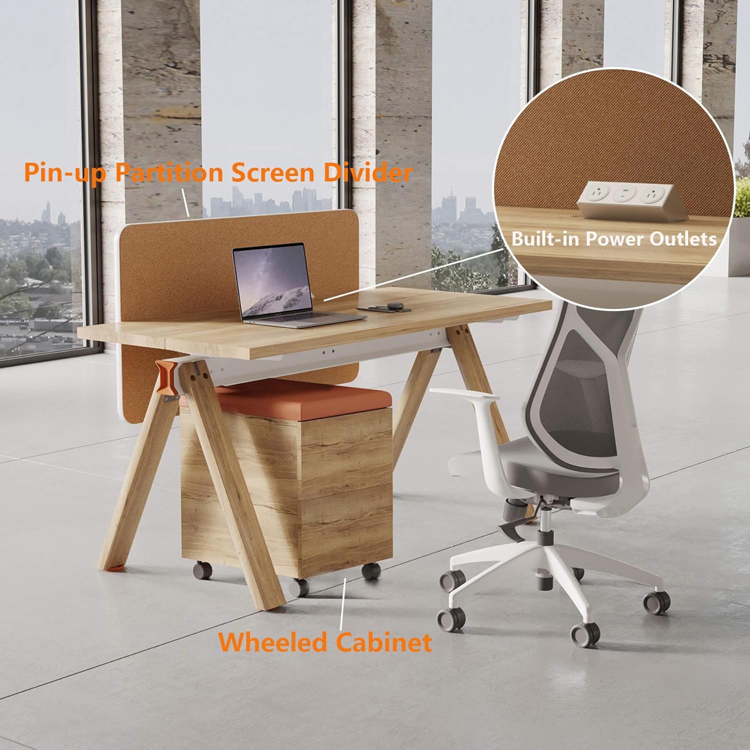 SAINTCY Modern Modular Office Workstation Desk with Privacy Panels, Storage & Power Integration