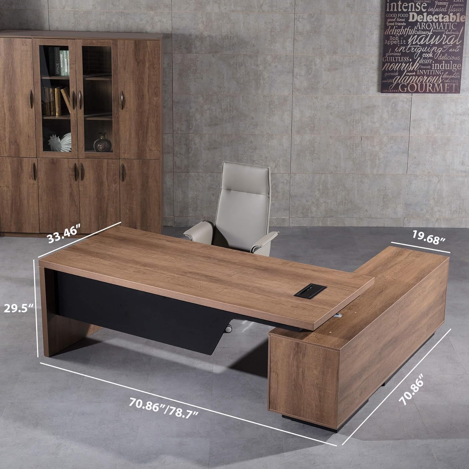 Saintcy Expandable Executive Desk with Integrated Storage Cabinet, Modern Office Desk with Cable Management for Home & Professional Workspaces