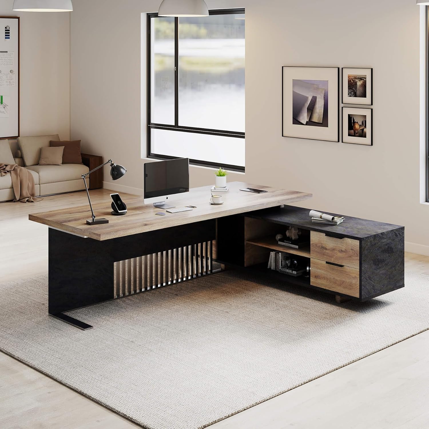 Saintcy XW Series Modern L-Shaped Office Workstation - Integrated High