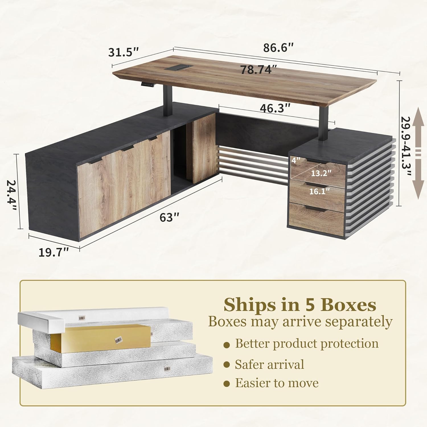 SAINTCY L-Shaped Modern Executive Office Desk with Storage & Cable Management