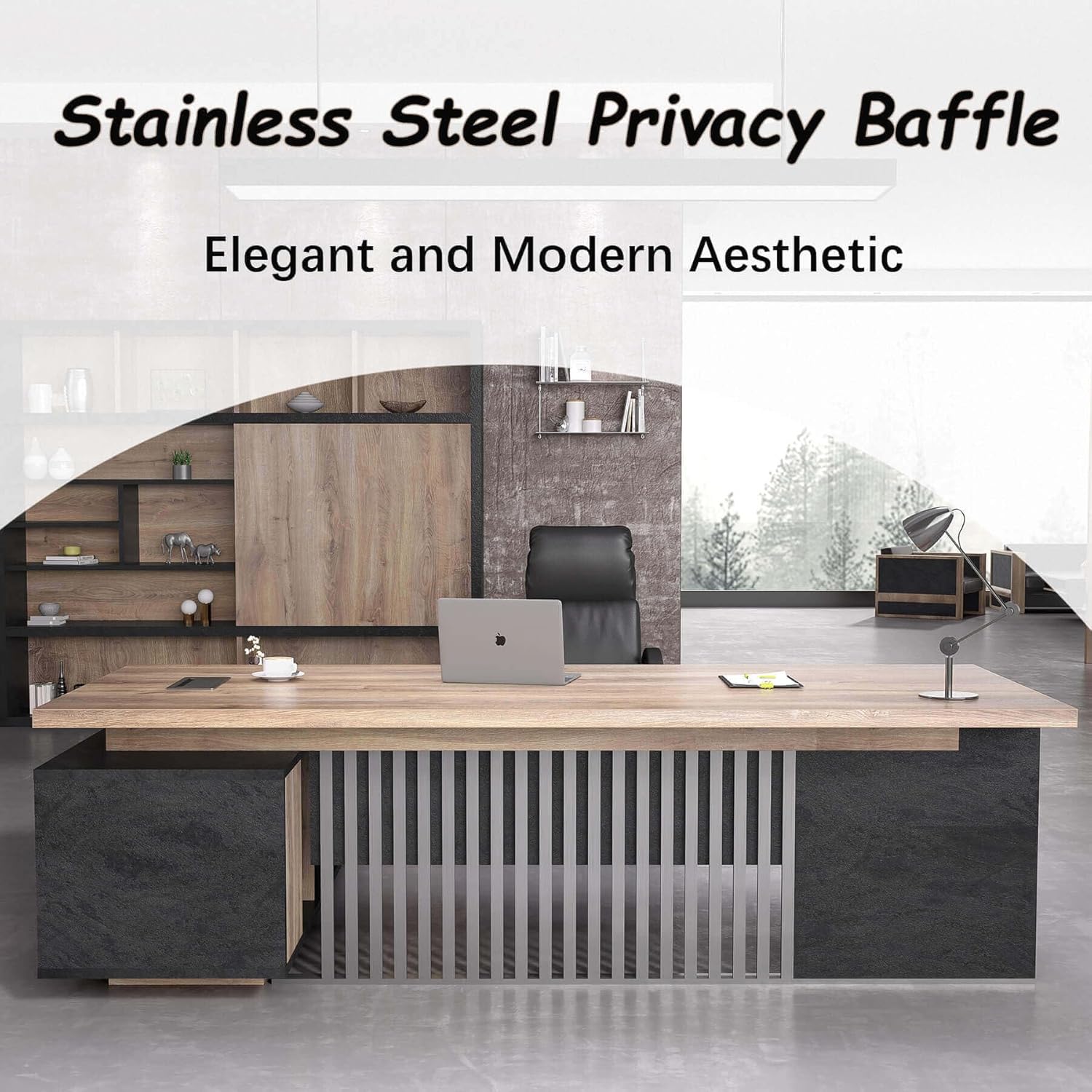 Saintcy Modern Executive L-Shaped Desk with Integrated Storage & Slatted Front Detail