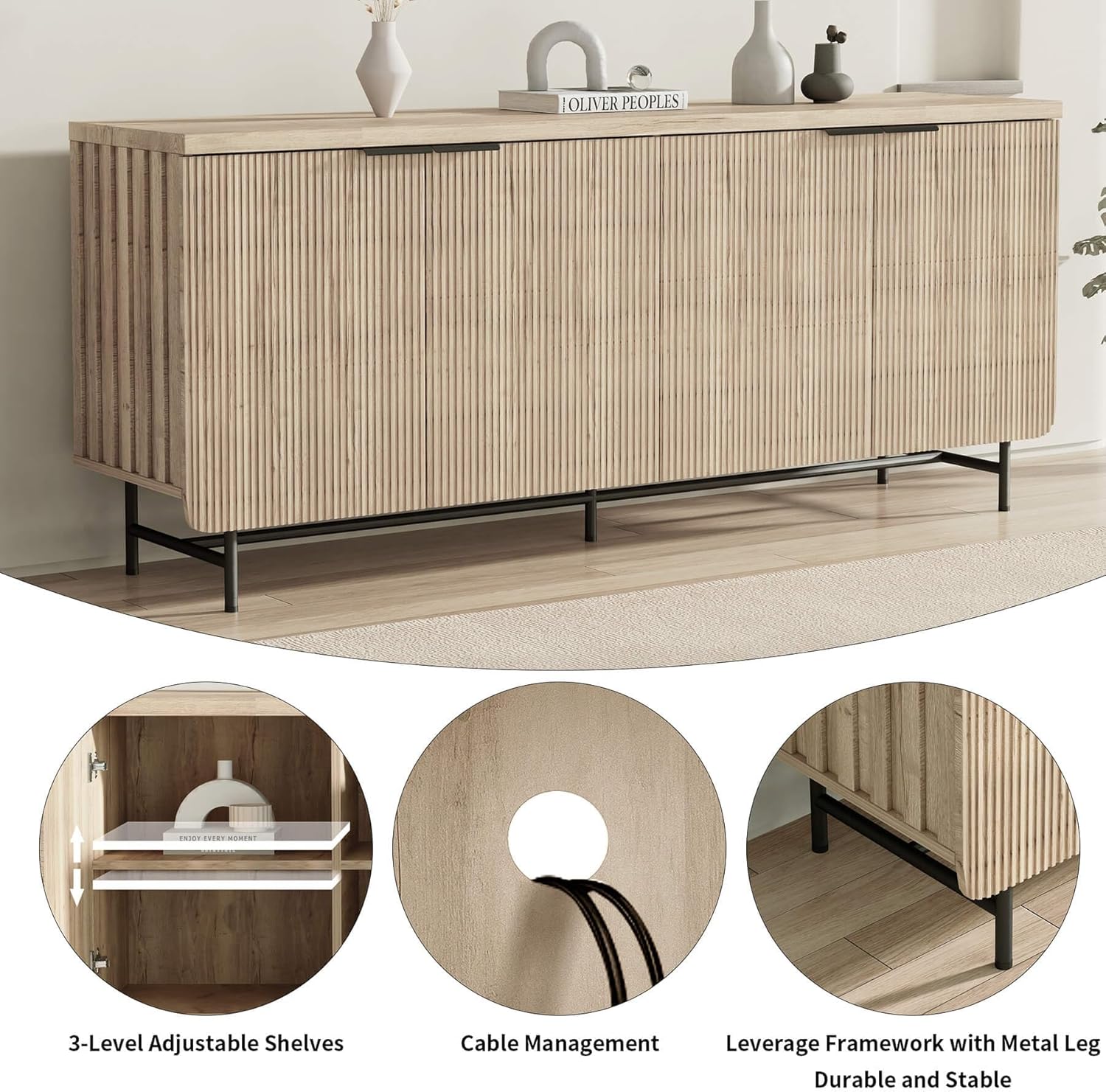 SAINTCY Sideboard Cabinet – Fluted Design