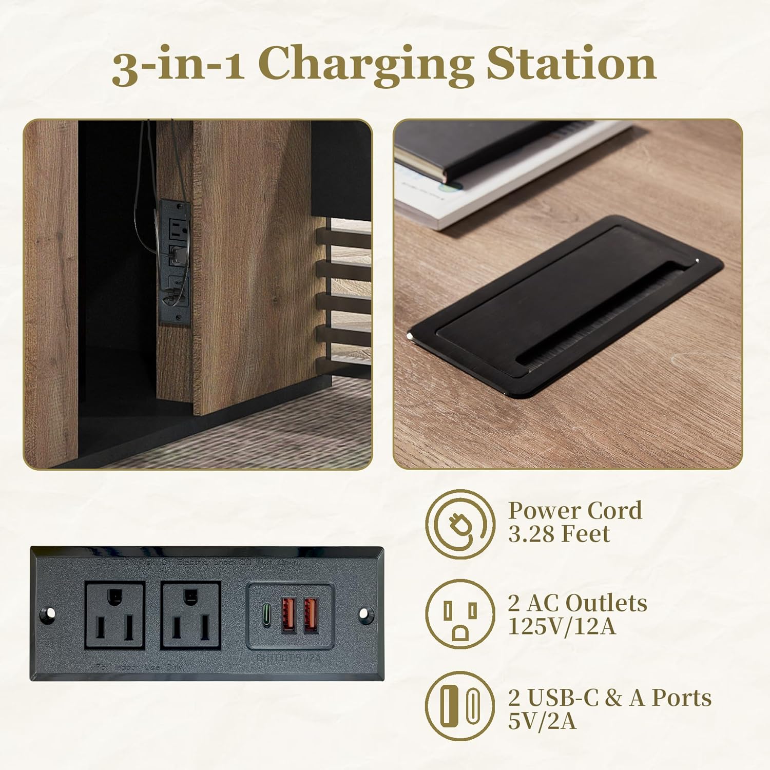 SAINTCY L-Shaped Modern Executive Office Desk with Storage & Cable Management