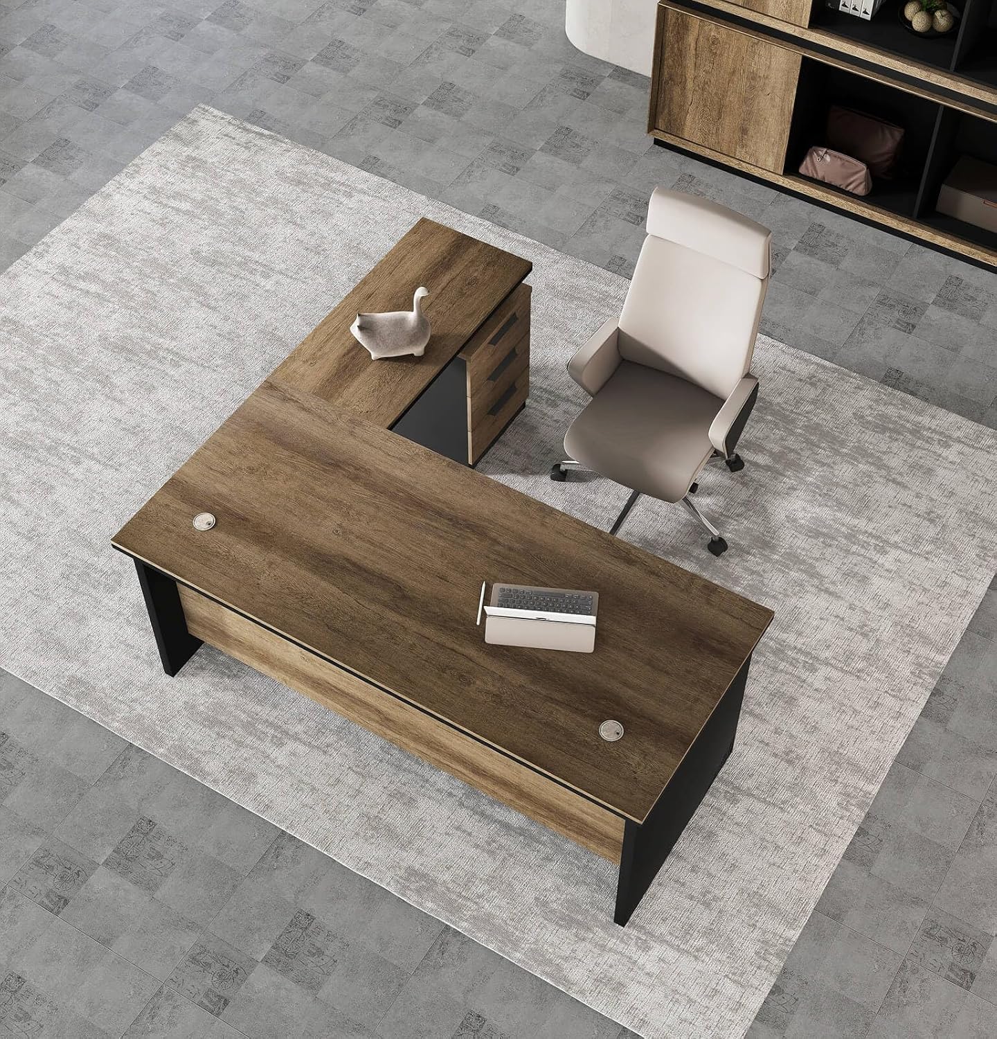 SAINTCY Modern Office Desk with Storage Drawers, Woodgrain Finish, Functional Work Desk for Home & Office